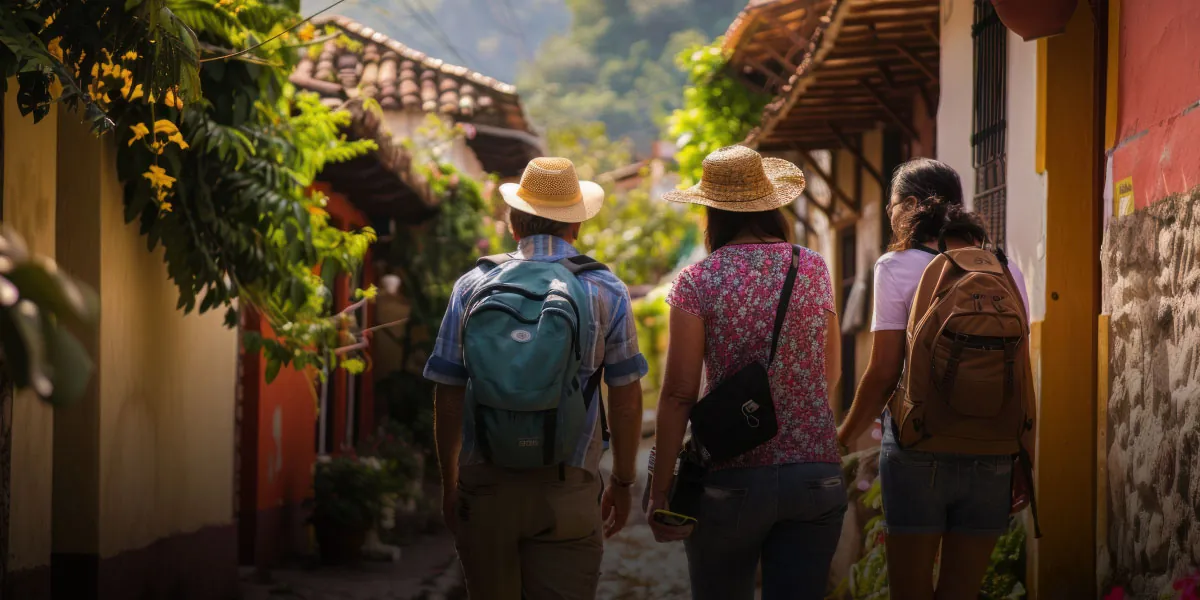 Turistas en pueblo